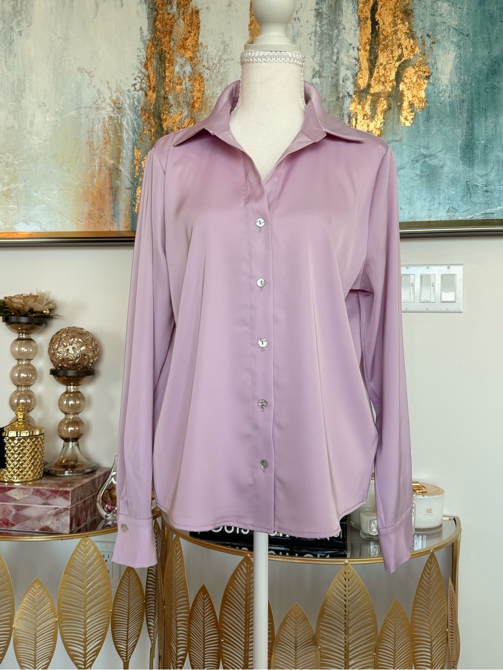 Rachel Zoe Dusty Lilac Satin Button-Front Shirt